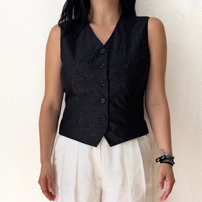 Vintage Black Silk Vest - size 38