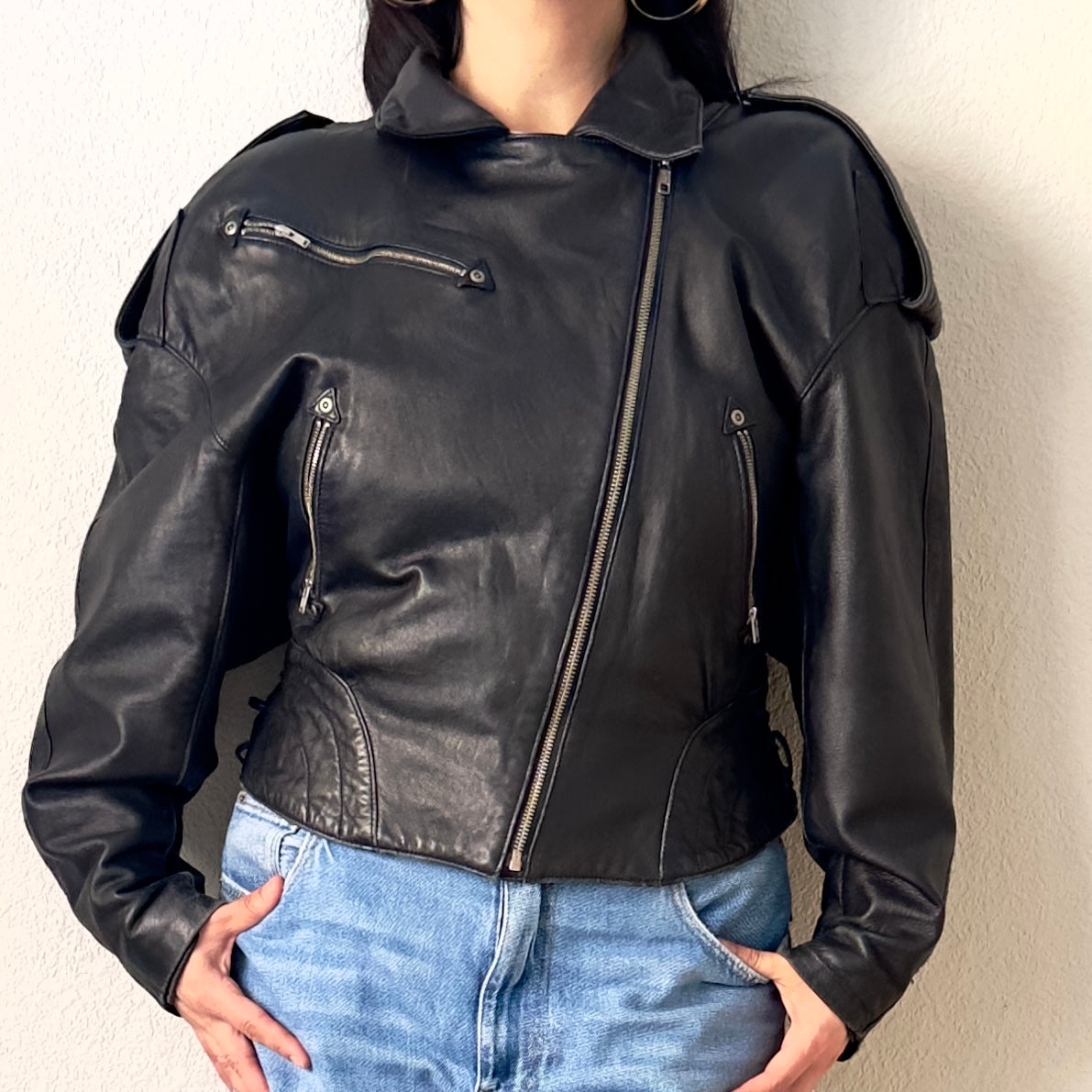 Vintage Leather Biker Jacket - size M