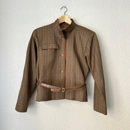 Vintage Brown Plaid Jacket - pure wool - size 38