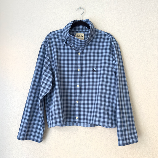 Mock Neck Plaid Shirt - Upcycled Shirt 53 - M-L, Cotton