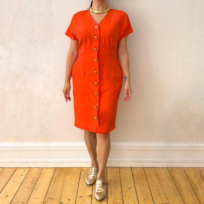 Vintage Orange Silk Dress - size M