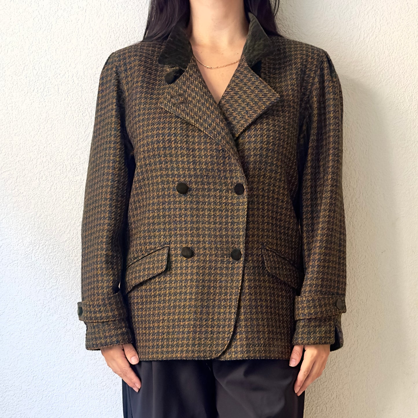 Vintage Brown Houndstooth Wool Jacket - size 40