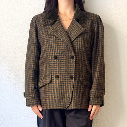 Vintage Brown Houndstooth Wool Jacket - size 40