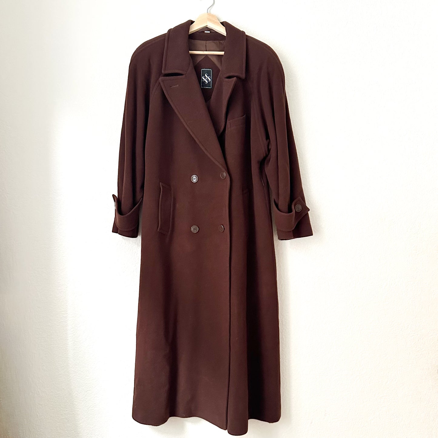 Vintage Double Breasted Brown Wool Coat, size EU40