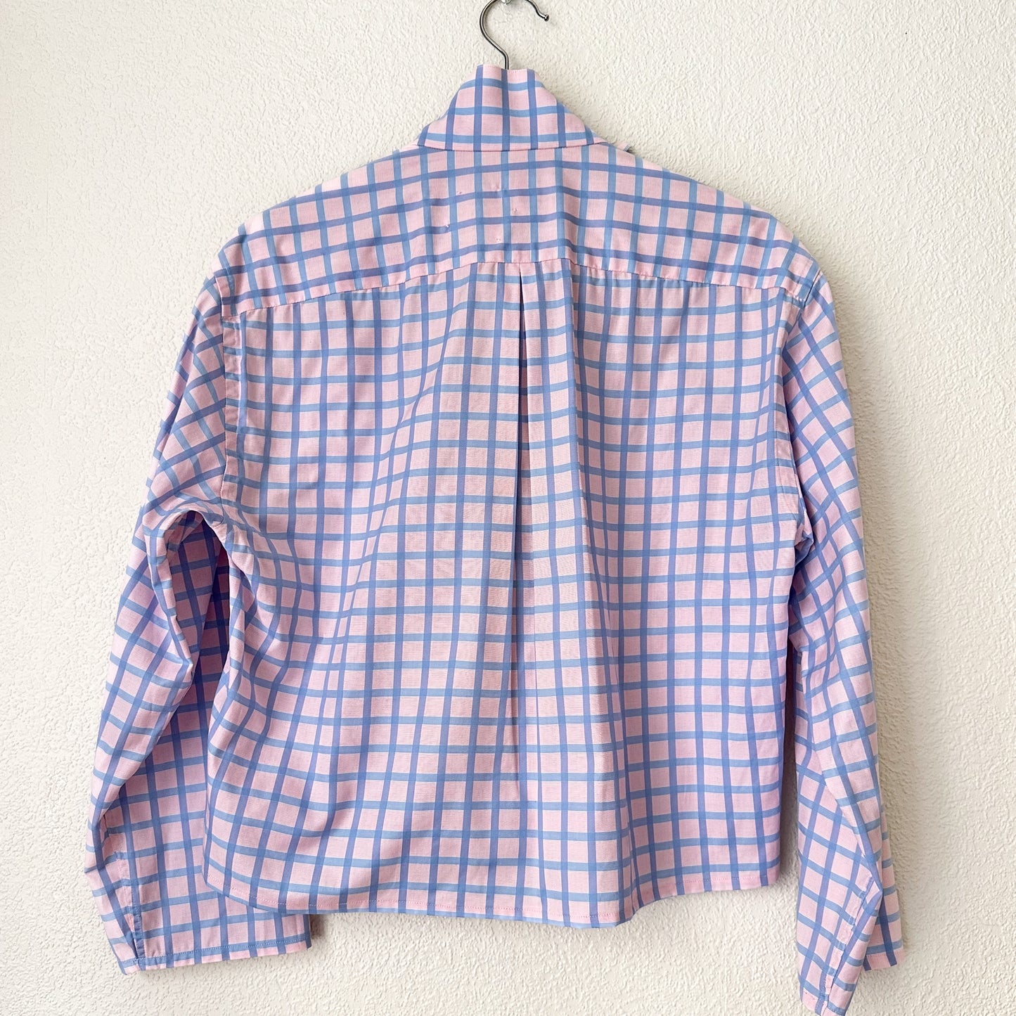 Mock Neck Pink Plaid Shirt - Upcycled Shirt 62 - M-L, Cotton