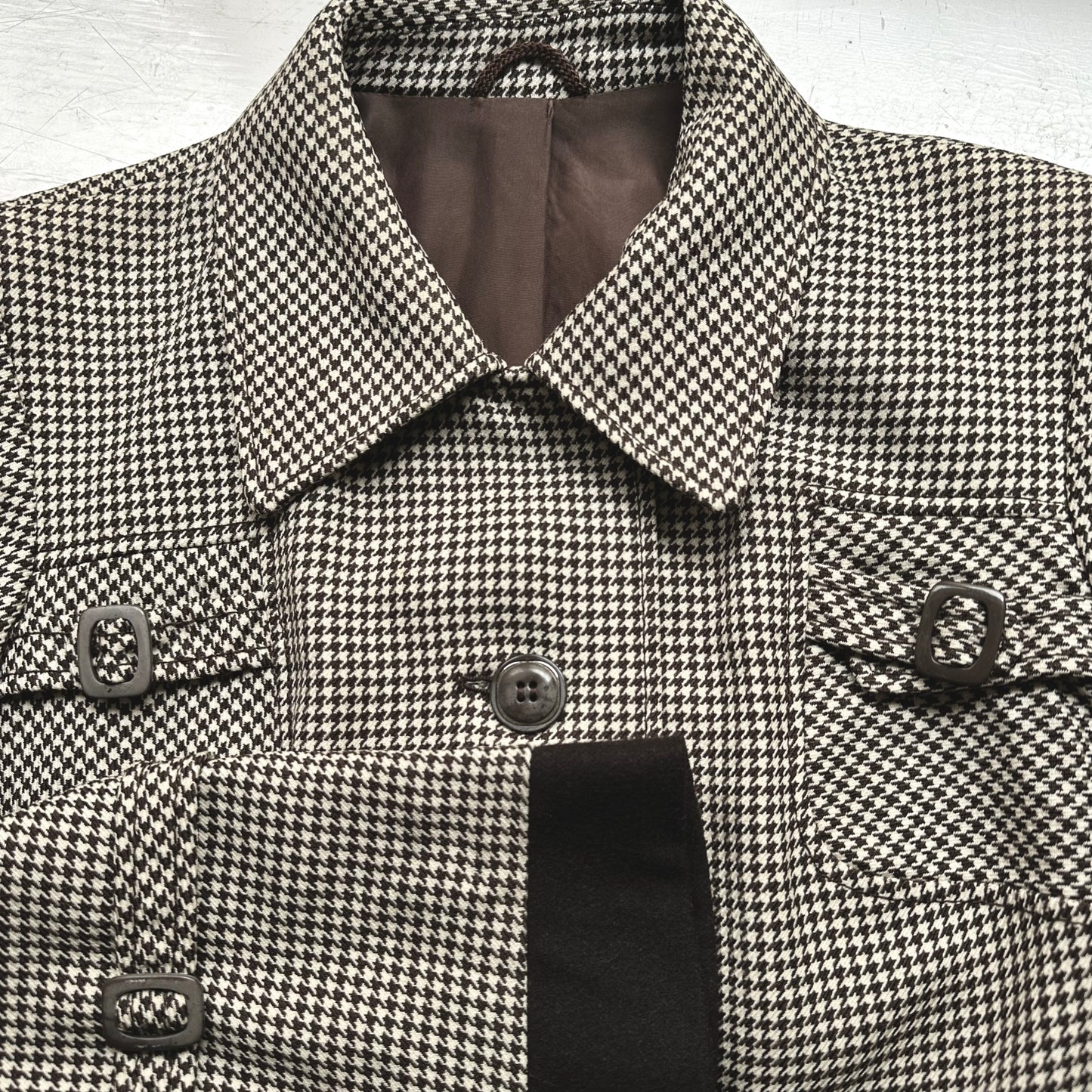 Vintage Brown Houndstooth Wool Coat - size M