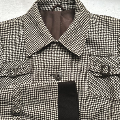 Vintage Brown Houndstooth Wool Coat - size M