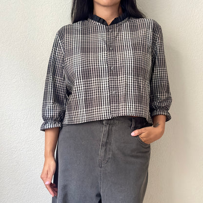 Plaid Open Back Black Bows - Upcycled Men’s Shirt 49 - M,L, Cotton