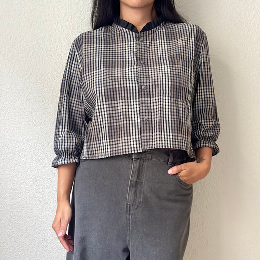 Plaid Open Back Black Bows - Upcycled Men’s Shirt 49 - M,L, Cotton