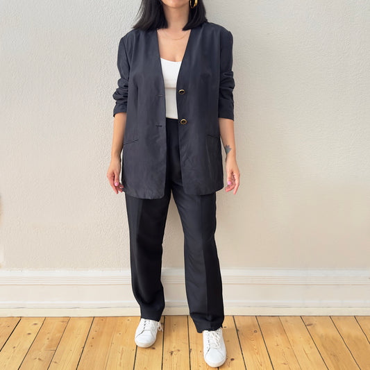 Vintage Dark Blue Silk Blazer