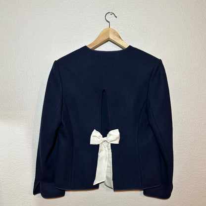 Upcycled Bow Blazer Navy Blue/White, Pure Wool - size S