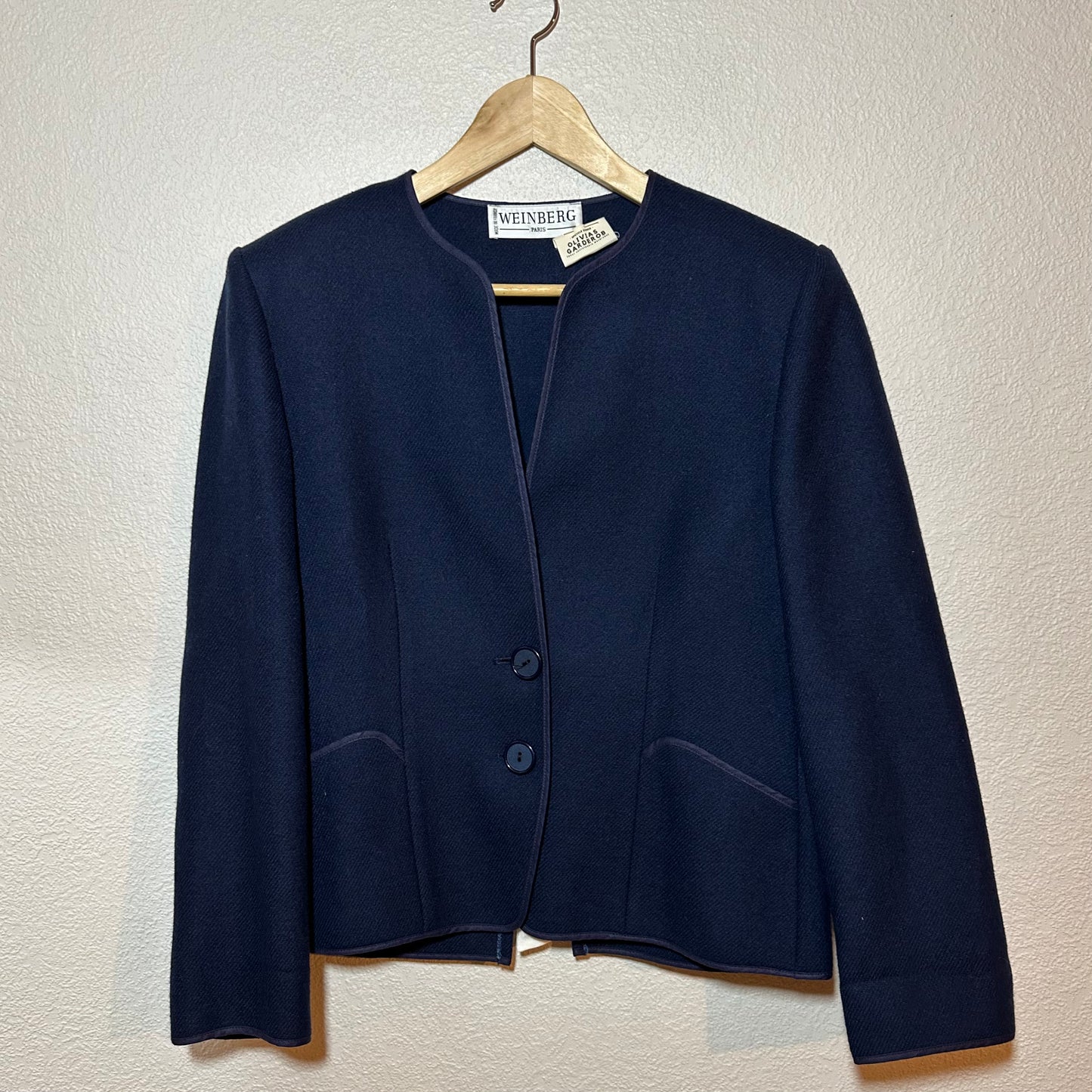 Upcycled Bow Blazer Navy Blue/White, Pure Wool - size S