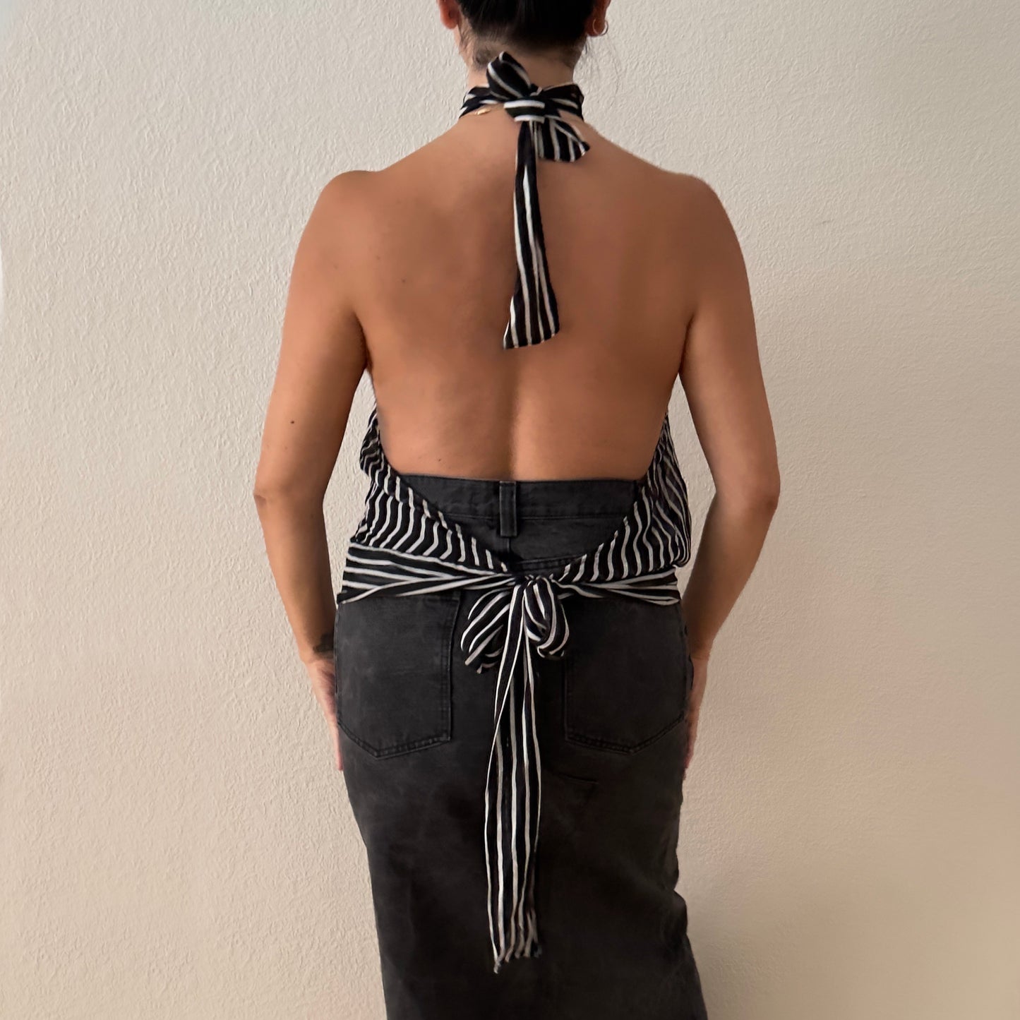 Striped Backless Silk Top - size M