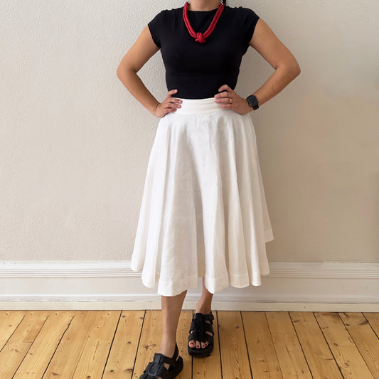 White Circle Midi Skirt - Pure Linen