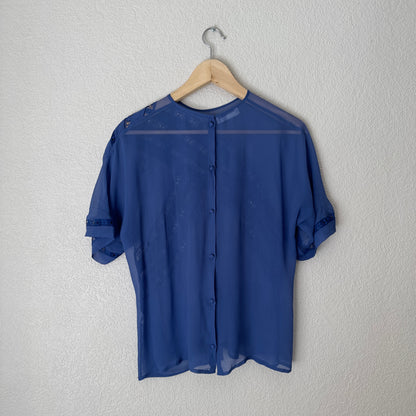 Blue Short Sleeve Silk Blouse - Robert Haik