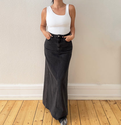 Upcycled Denim Maxi Skirt 8 - Black