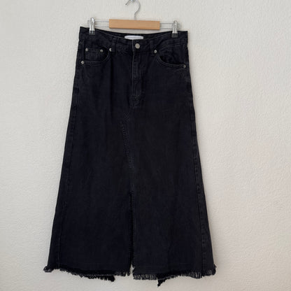 Upcycled Denim Maxi Skirt 10 - Black/Frayed - size M