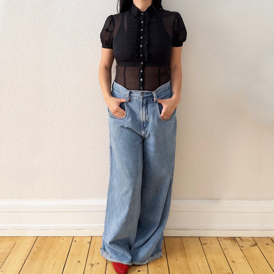 Ruffled Short Sleeve Silk Blouse