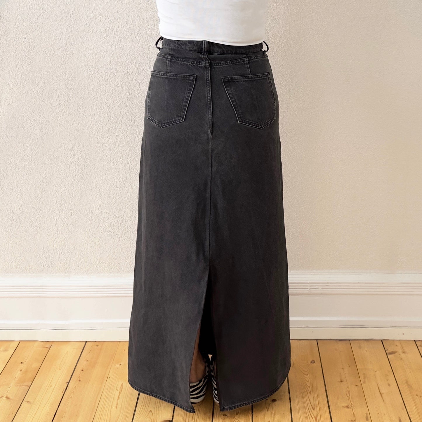 Upcycled Denim Maxi Skirt 8 - Black