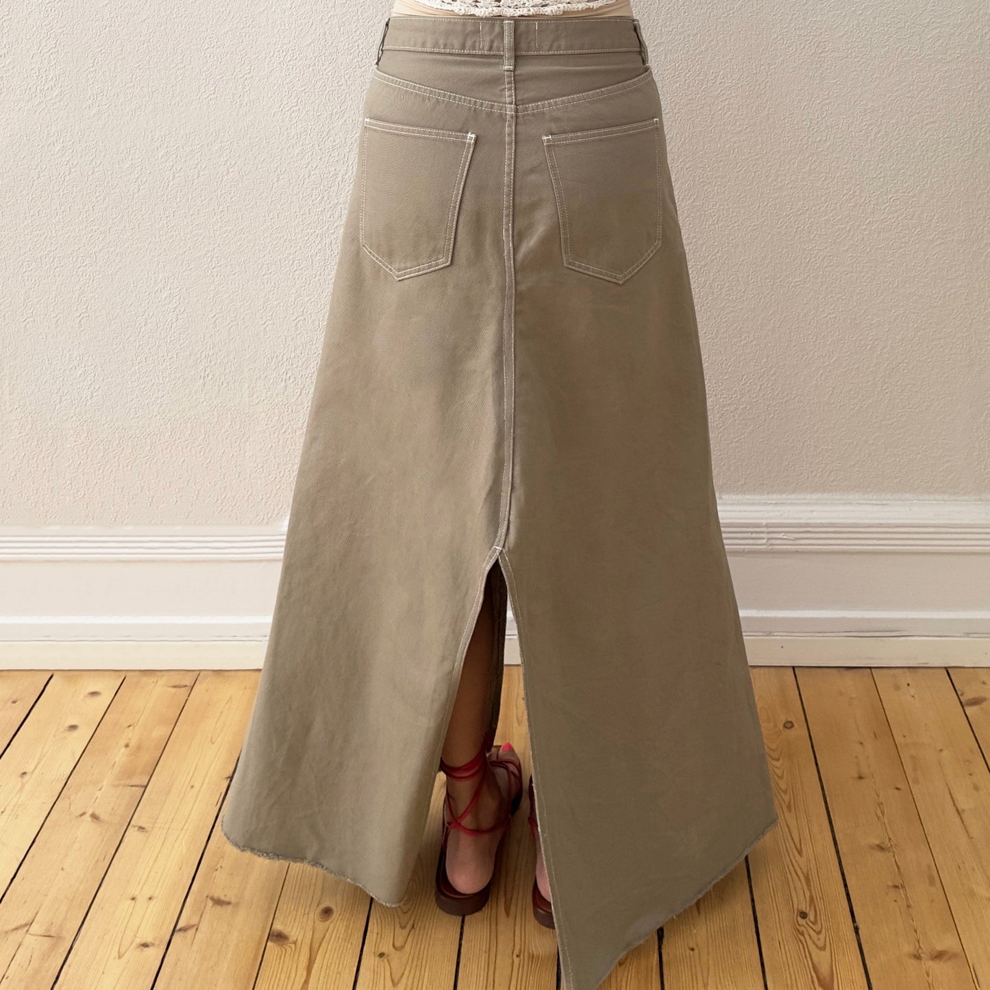 Upcycled Denim Maxi Skirt 13 - Sage - Size M-L