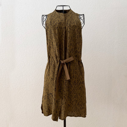 Olive Leopard Silk Dress - XS