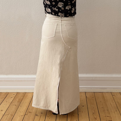 Upcycled Denim Maxi Skirt 9 - Beige - Size M