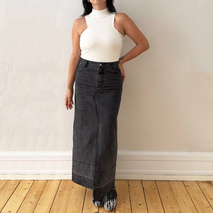 Upcycled Denim Skirt 5 - Faded Black - Size M