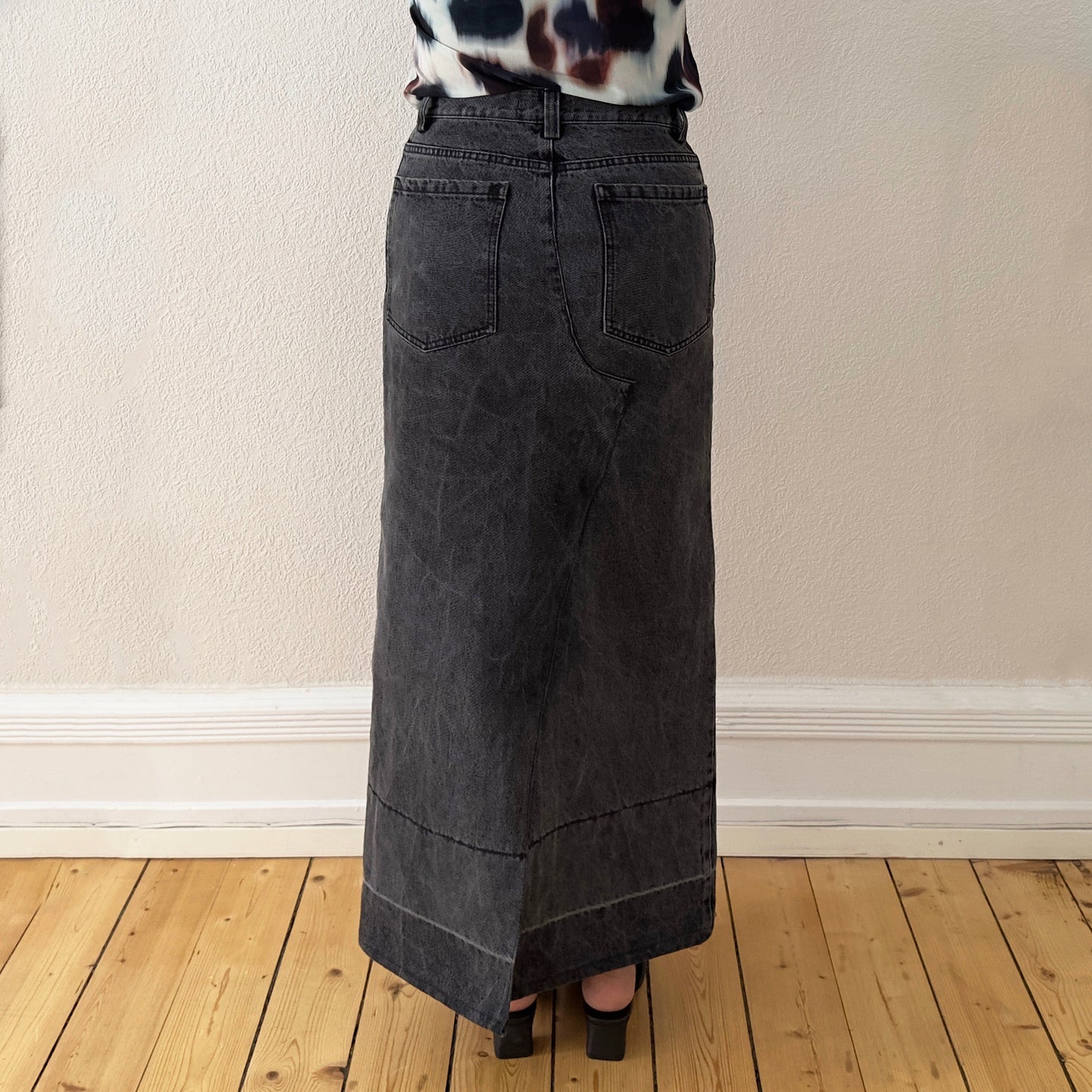 Upcycled Denim Skirt 5 - Faded Black - Size M