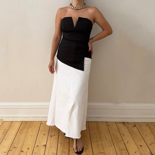 Upcycled Denim Skirt 12 - White/Frayed - size M