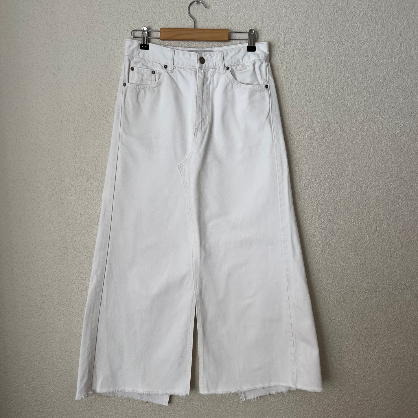 Upcycled Denim Skirt 12 - White/Frayed - size M