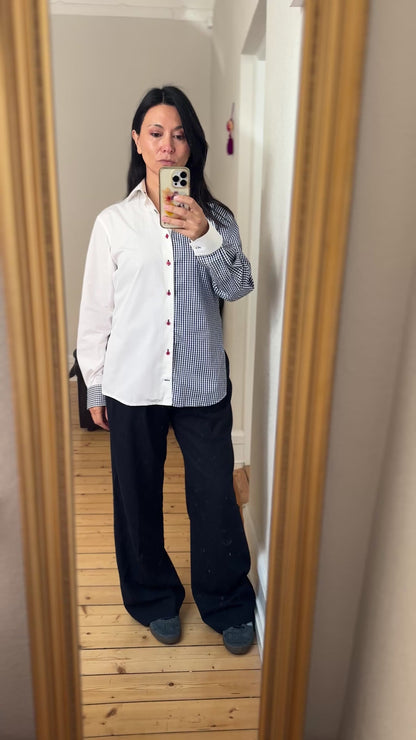 Contrasted Shirt white/blue checks - Upcycled Shirt 58 - M, Cotton