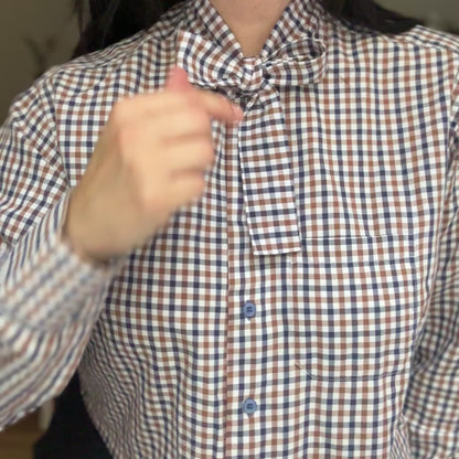 Checks tie neck - Upcycled Shirt 61 - M, Cotton