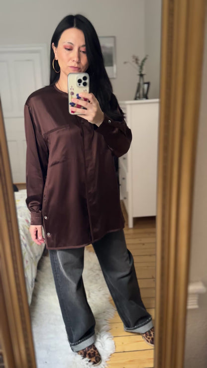 Brown Silk Polo Shirt, size S-M