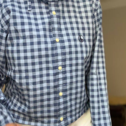 Mock Neck Plaid Shirt - Upcycled Shirt 53 - M-L, Cotton