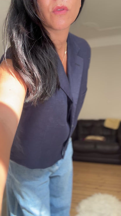 Upcycled Bow Vest Blue/Silk Bow - size M