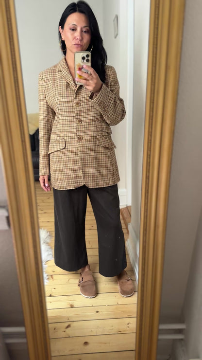 Vintage Houndstooth Plaid Wool Blazer - size 40