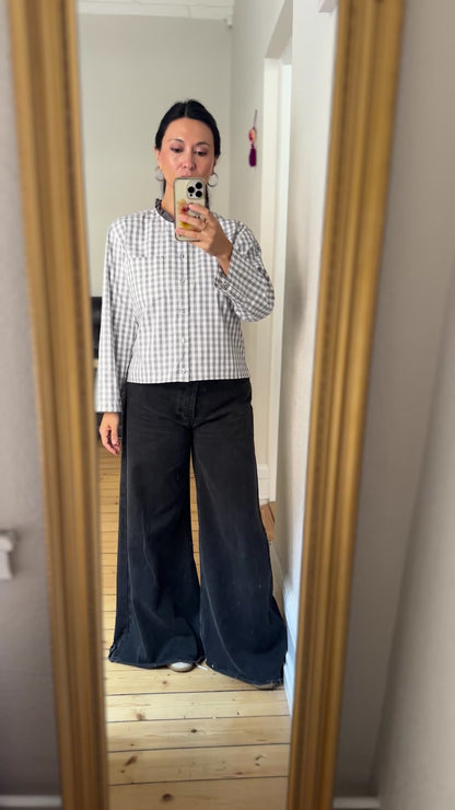 Gray Plaid Open Back - Upcycled Men’s Shirt 56 - M,L, Cotton