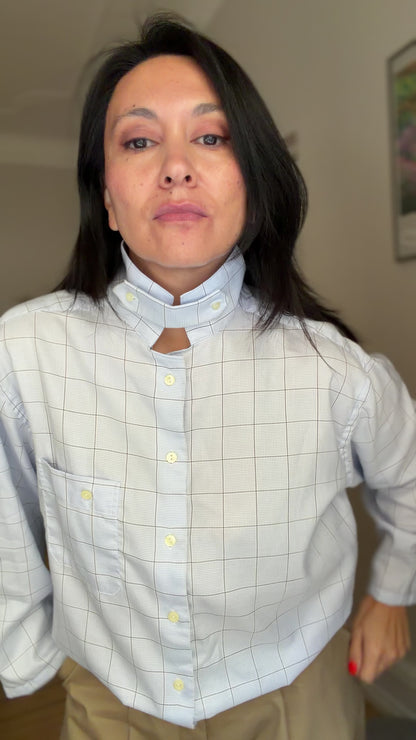 Stand collar + flap - Upcycled Shirt 71 - M,L, Cotton, checks