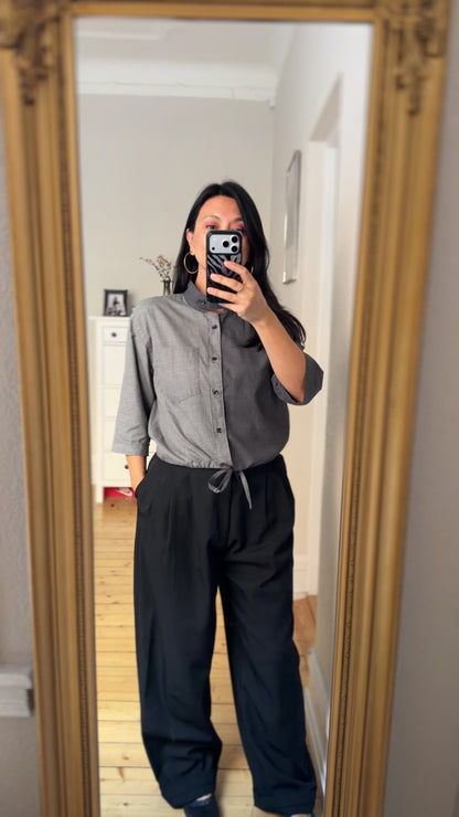 Stand collar + flap - Upcycled Shirt 68 - M,L, Cotton, Gray