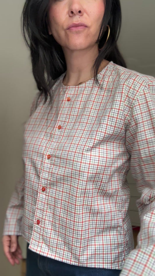 Plaid Shirt - open back with bow- Upcycled Shirt 63 - S