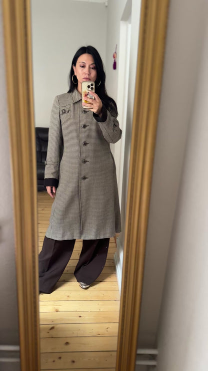 Vintage Brown Houndstooth Wool Coat - size M