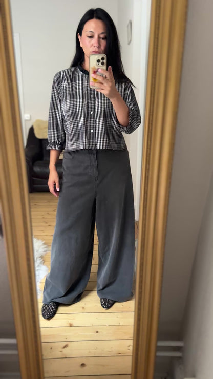 Plaid Open Back Black Bows - Upcycled Men’s Shirt 49 - M,L, Cotton