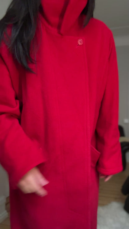Vintage Red Wool Cashmere Coat - size L-XL