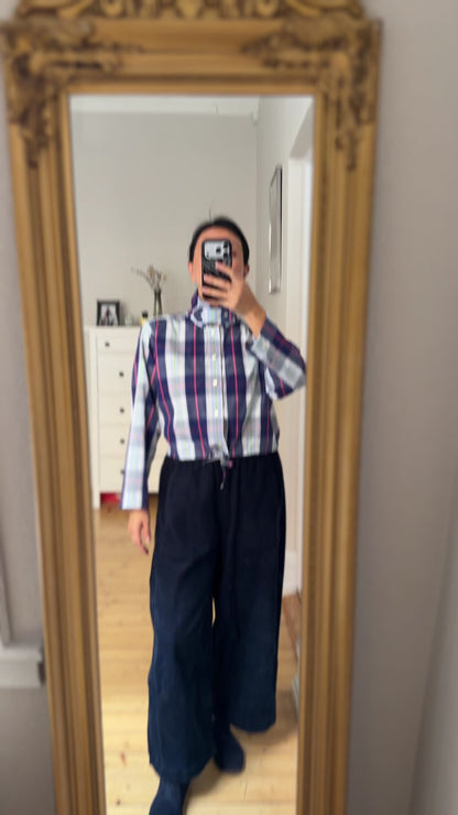 Stand collar + flap - Upcycled Shirt 69 - M,L, Cotton, Blue plaid