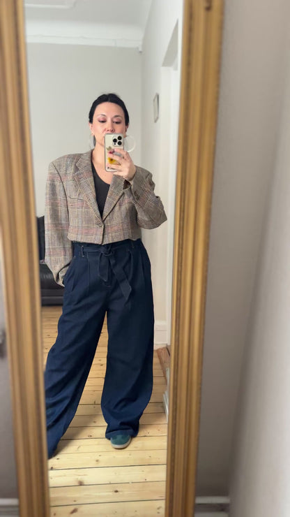 Upcycled Bow Blazer Plaid Houndstooth, size L, Wool