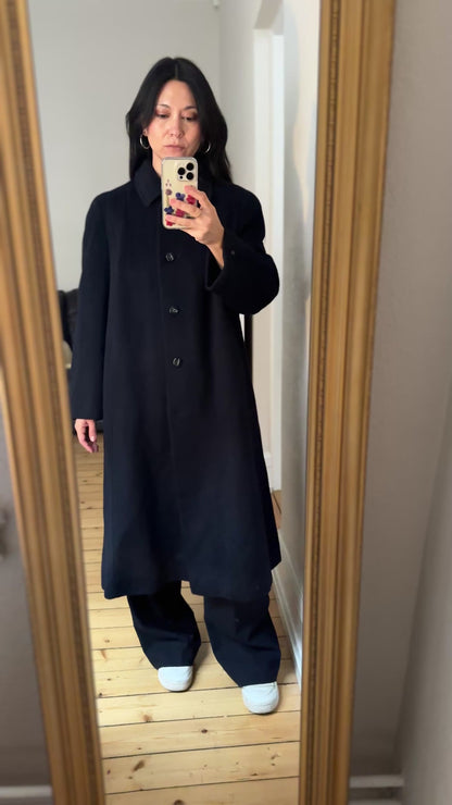 Vintage Camel Hair Wool Coat - Dark Blue - size L