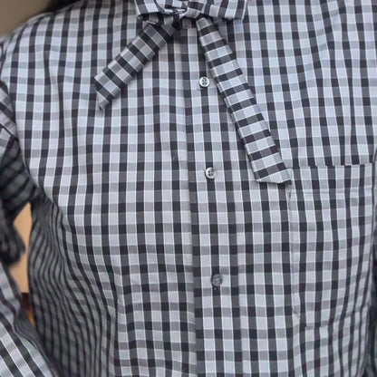 Funnel Neck Bow Shirt - Upcycled Shirt 59 - M-L, Cotton