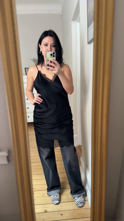 Black Midi Silk Slip Dress - size L