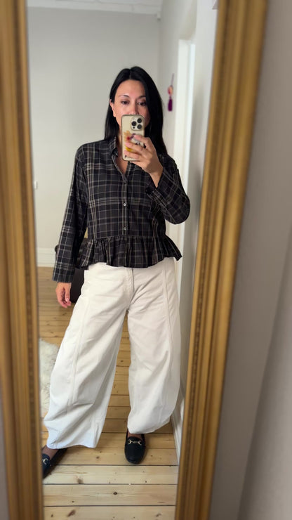 Peplum Plaid Shirt - Upcycled Shirt 52 - M, Cotton