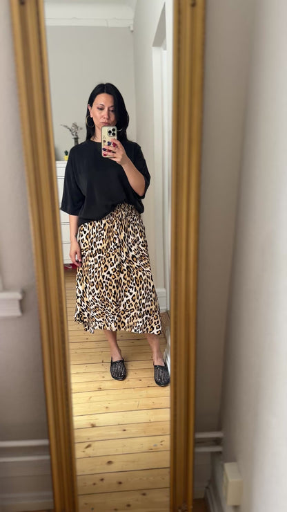 Leopard Elasticated Waist Panel Skirt - Pure Silk